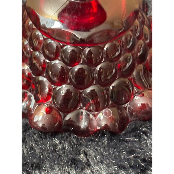 Vintage Red Glass Ruffled Edge Compote Candy Dish With Textured Base - Picture 4 of 8